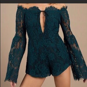 NWT! Tobi Hey Darling Emerald Lace Romper Sz Sm